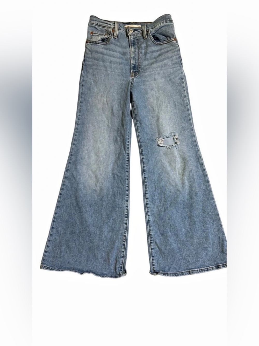 Levi’s Ribcage Bell Jeans Women’s Size 28 Light Wash Distressed Flare - Picture 5 of 9